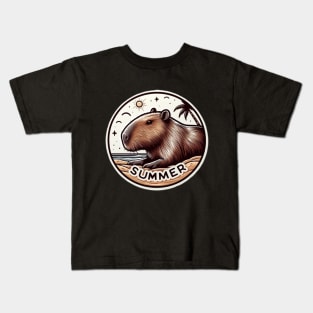 Cute summer capybara on the beach Kids T-Shirt